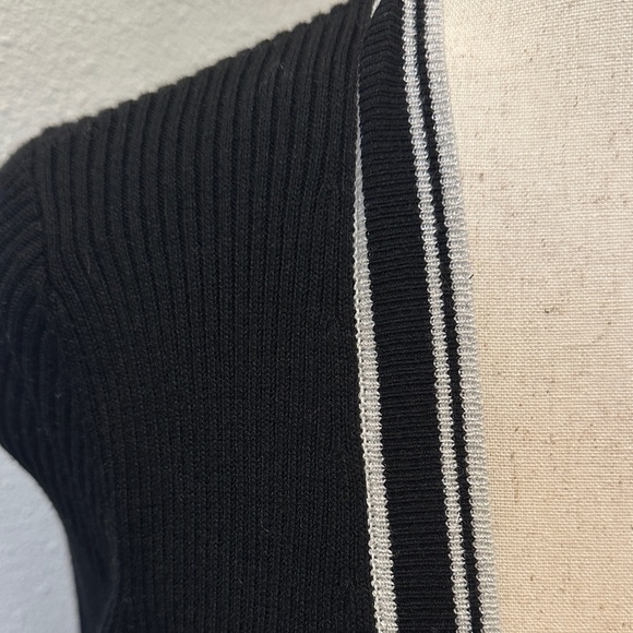 WHBM Black Long Open Cardigan with White and Silver Metallic Trim - Picture 2 of 7